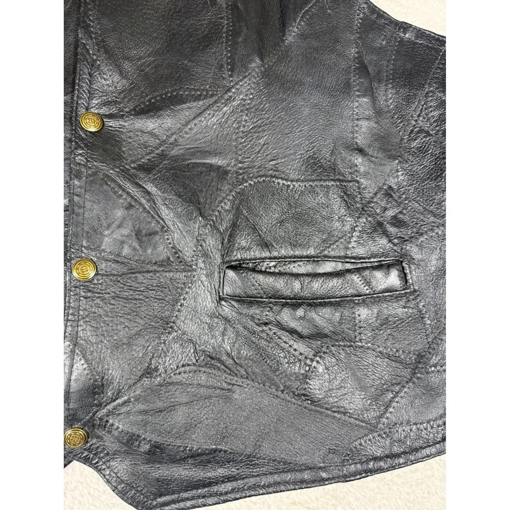 South Territory Patchwork Leather Vest Mens XL Black Good Biker Moto Rocker Vtg